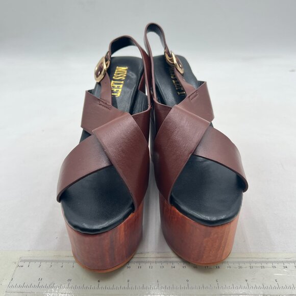 miss left Brown Crisscross Strap Open Toe Slingback Adjustable Buckle Sandals - Picture 3 of 8